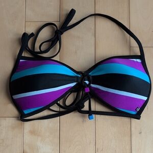 La Vie En Rose Purple and Blue Striped Bikini Top